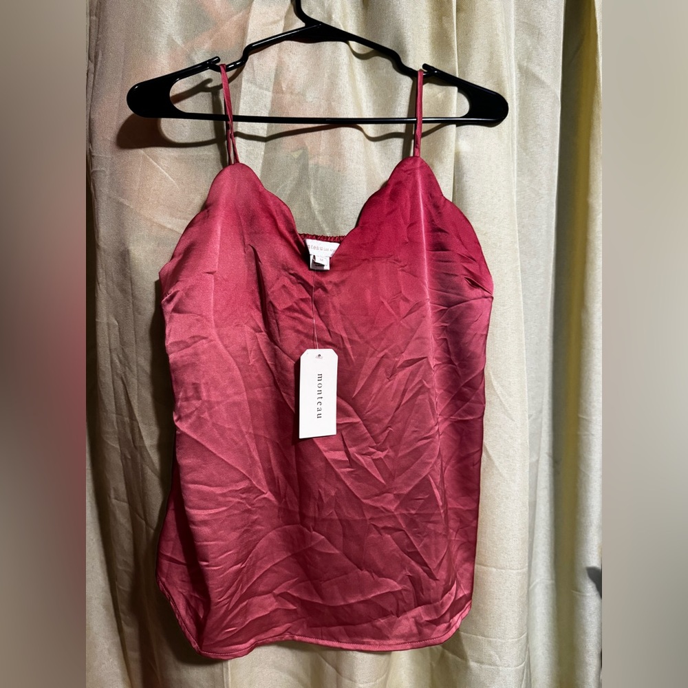 Orange red satin blouse
